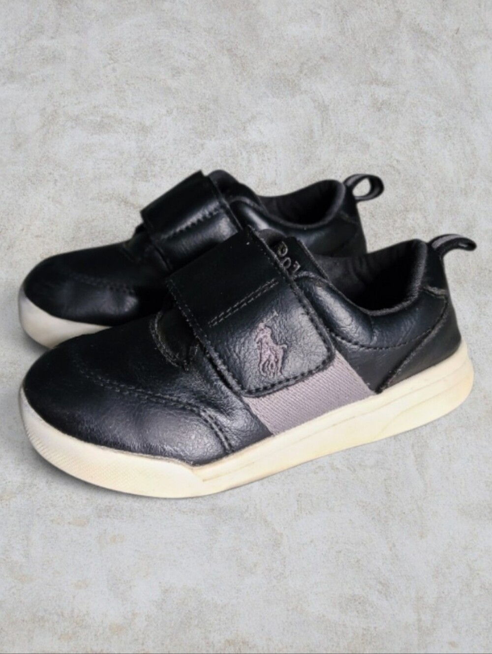 💥 Polo Ralph Lauren Toddler Black Leather Velcro Sneakers Size 8 Play Condition